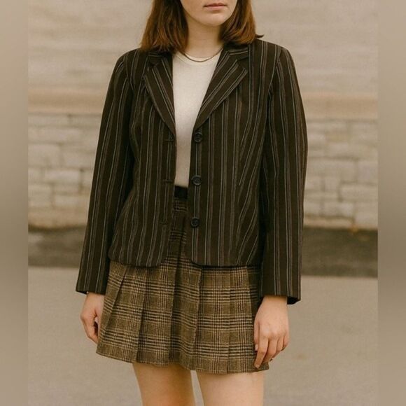 Vintage 90's In Studio Womens Black Pinstriped Button‎ Front Blazer sz 16 Preppy - Picture 1 of 4